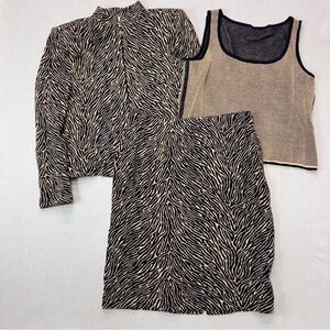 St. John By Marie Gray Womens Black Beige  Three-Piece Skirt Suit Set Sz 12